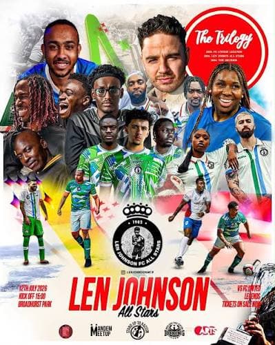 ‘The Trilogy’ matchday poster for Len Johnson All Stars v FC United Legends, 12 July 2026, Broadhurst Park